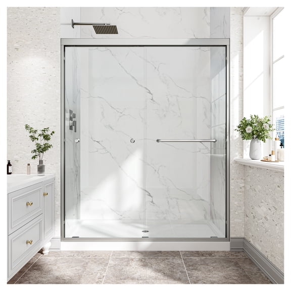 55"-60" W x 72" H Brushed Nickel Reversible Installation Double Bypass Sliding Shower Door,Aluminium Alloy Frame,1/4"(6MM) Tempered Glass With Nano Explosion-proof Membrance,Easy Installation