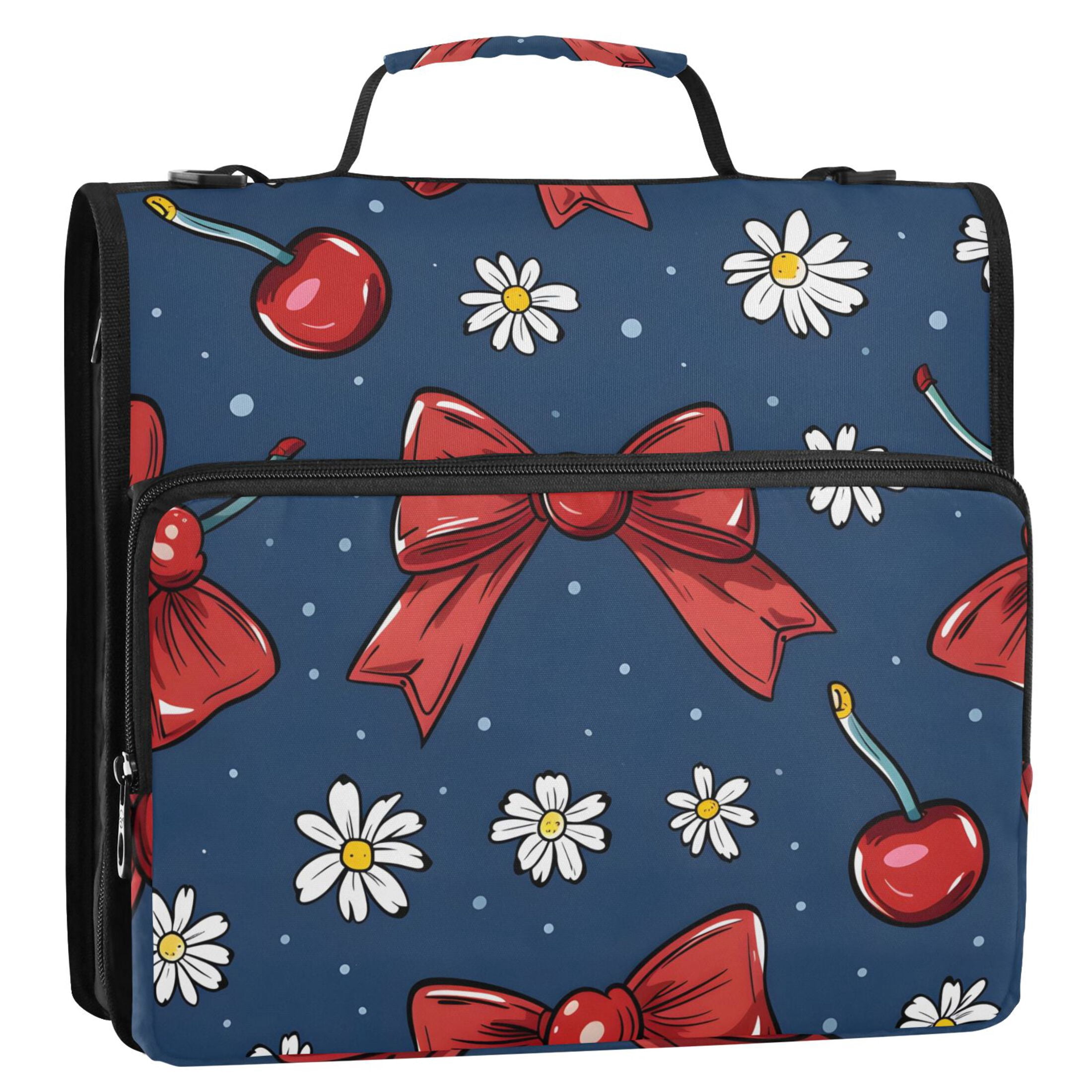 ALAZA Zipper Binder Cherry Daisy Flower and Bow 3 Ring Trapper Keeper File Folder Organizer Bag