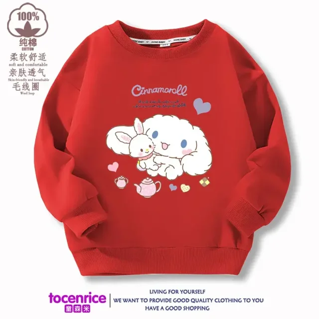 Suéter con estampado de dibujos animados para niños y niñas, jersey de moda Kawaii, cuello redondo, sudaderas con capucha sueltas, Sanrios, Cinnamoroll, Kuromi