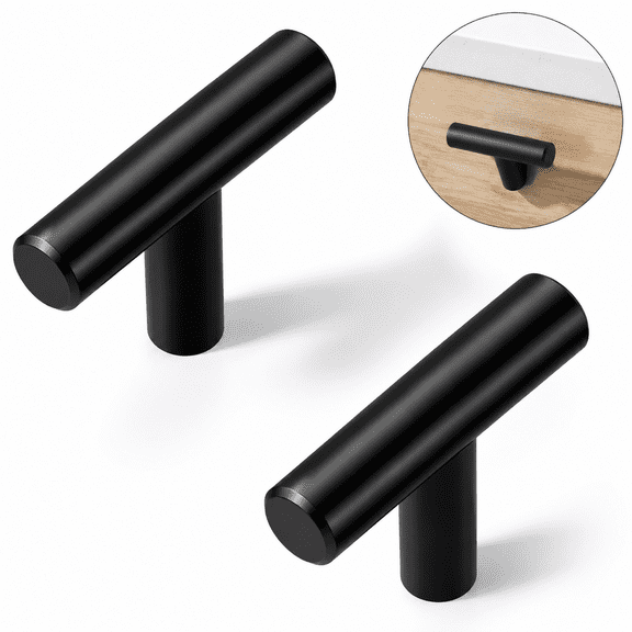 10 Pack Cabinet Knobs, 2 Inch Matte Black Stainless Steel Single Hole Kitchen Cabinet Handles, T-Bar Knob for Dresser Drawer Pulls, Bedroom Vanity Hardware
