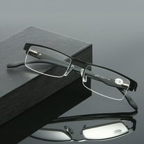 1 Pair Mens Rectangular Metal Half Frame Reading Glasses Spring Hinge Black Readers  2.00