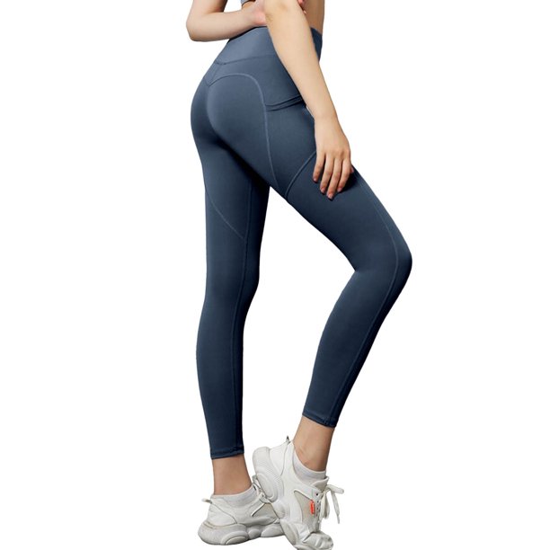 Pantalones de yoga de mujer con bolsillos laterales de malla y cintura alta - Elevación de glúteos color melocotón, tejido elástico - Leggings ajustados para deporte/fitness