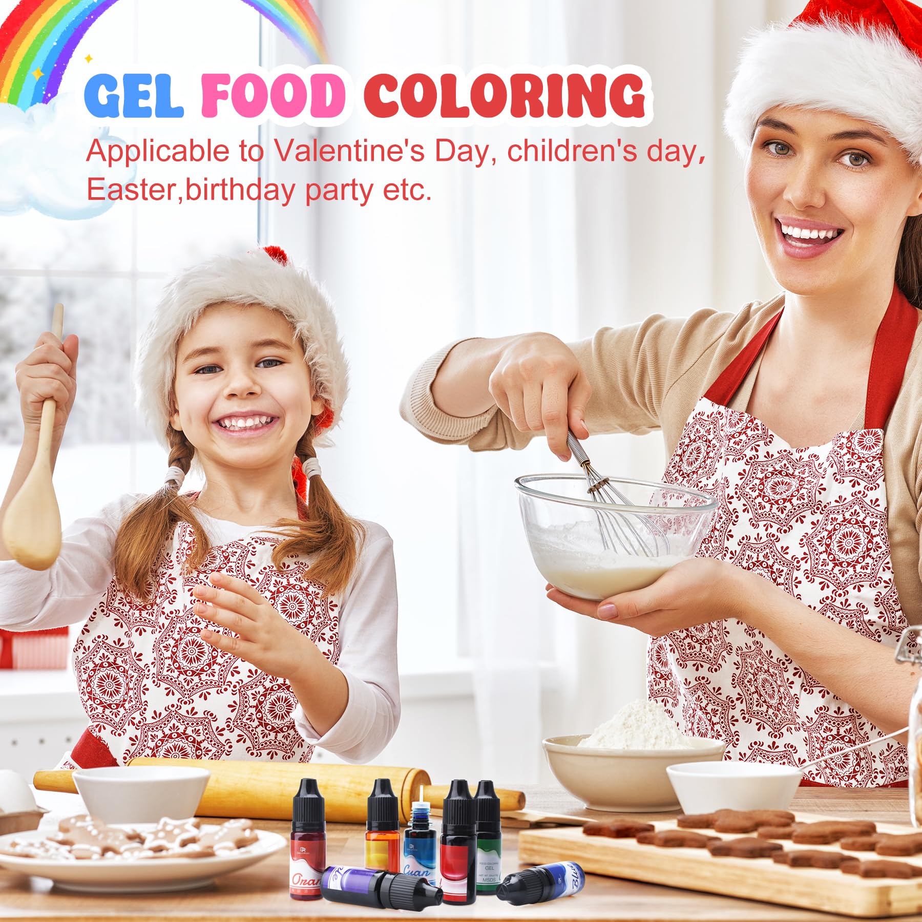 Gel Food Coloring SCH4- Rainbow Gel Food Coloring Baking, Cake Decorating, Easter Egg - 7 Colors Concentrated Flavorless Edible Food Color Dye Icing, Fondant, Cookie, DIY Crafts - 15g/Bottle