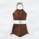 thumbnail image 4 of Traje de baño para mujer, conjunto de bikini sin espalda con cuerpo dividido de color sólido para mujer, trajes de baño para mujer, 4 of 5