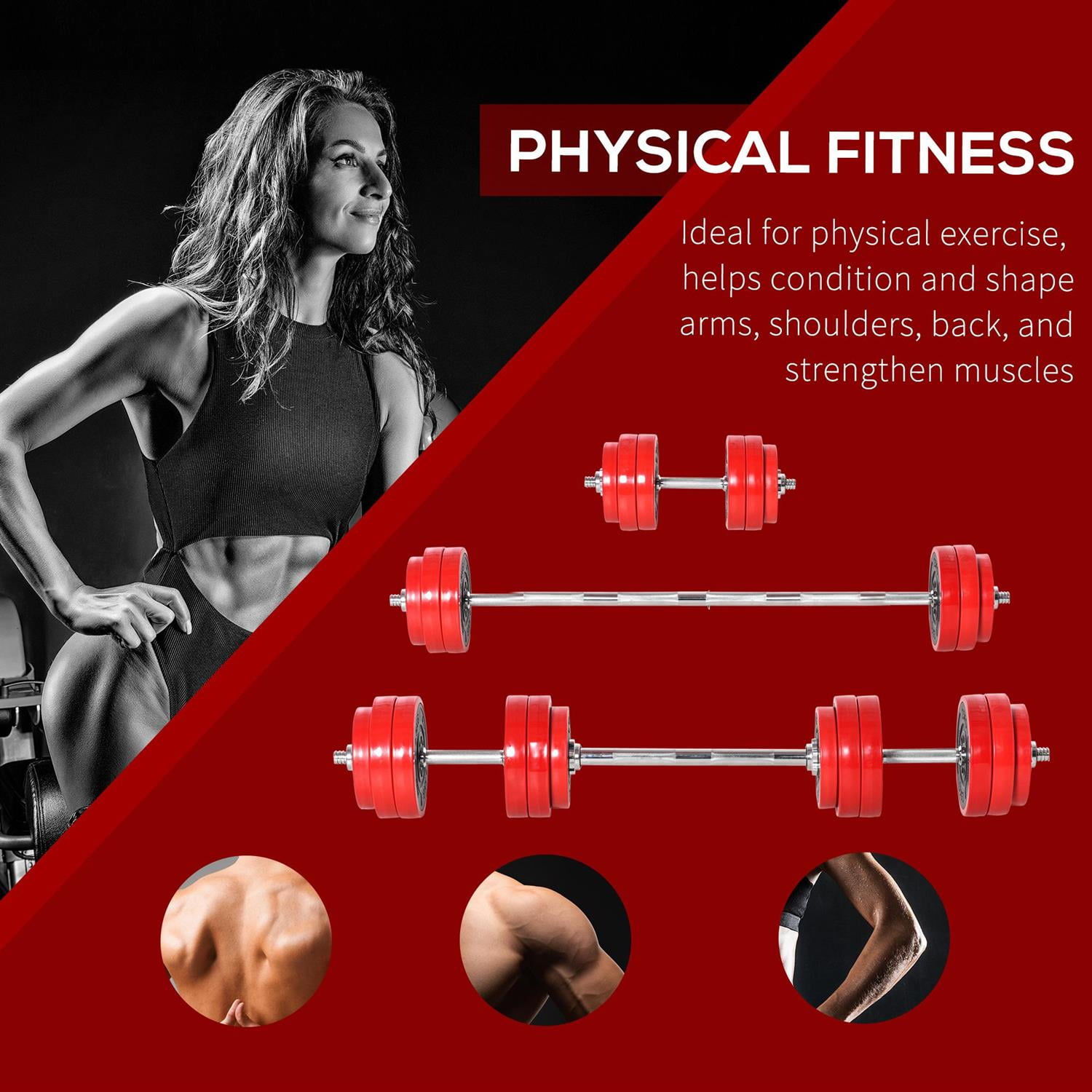 Demifill Adjustable Dumbbell Set 66lbs Convertible Barbell Weight Set Heavy Duty for Home Gym Women Men Weight Lifting,Wine Red