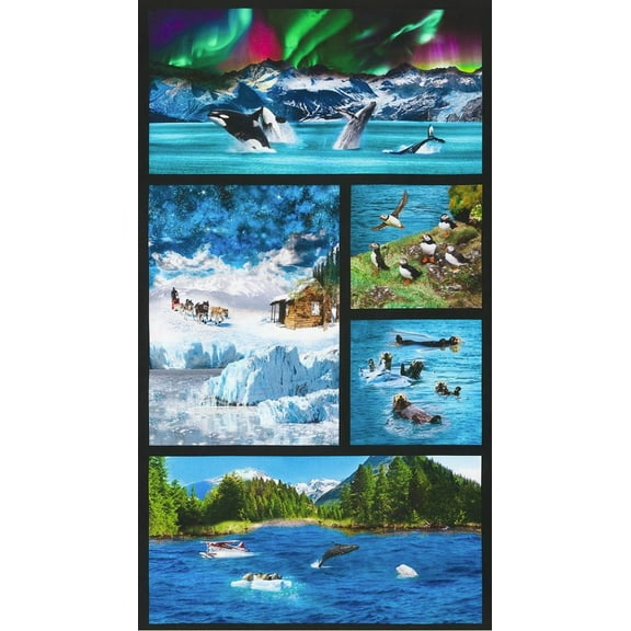 24" X 44" Panel Nature's Wonder Wildlife in Water Ocean Animals Nautical Scenic Northern Cotton Fabric Panel (SRKD-20814-268NATURE)