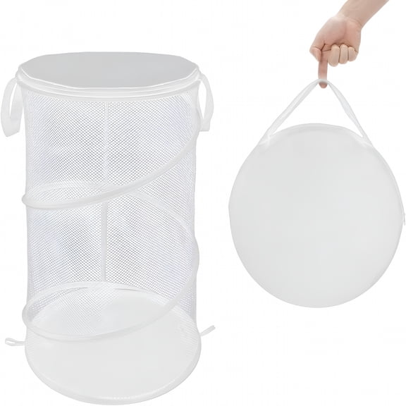 LAMIRO 1Pc Collapsible Laundry Basket with Lid Foldable Mesh Hamper with Handles Pop Up Dirty Clothes Storage Room Organizer