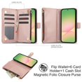 thumbnail image 4 of Decase for Samsung Galaxy A56 5G Wallet Phone Case with Crossbody Lanyard Strap&Wrist Strip,Shockproof Stylish Zipper Pockets Case with Card Slots+Cash Slots,PU Leather Folio Book Design,Rosegold, 4 of 9