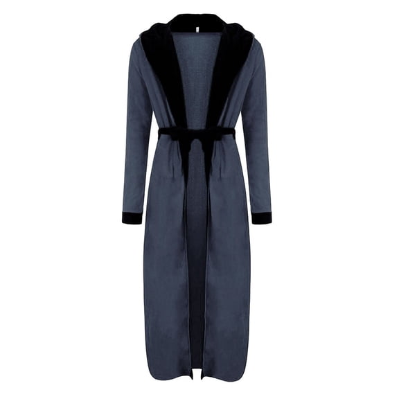 successthop Bathrobe for Men with Hood Plus Size Plush Long Sleepwear with Pockets Loose Belted Solid Housecoat Blue 4XL