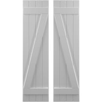 Ekena Millwork 14"W x 69"H Americraft Four Board (2 Batten) Exterior Real Wood Joined Board-n-Batten Shutters w/ Z-Bar (Per Pair), Primed