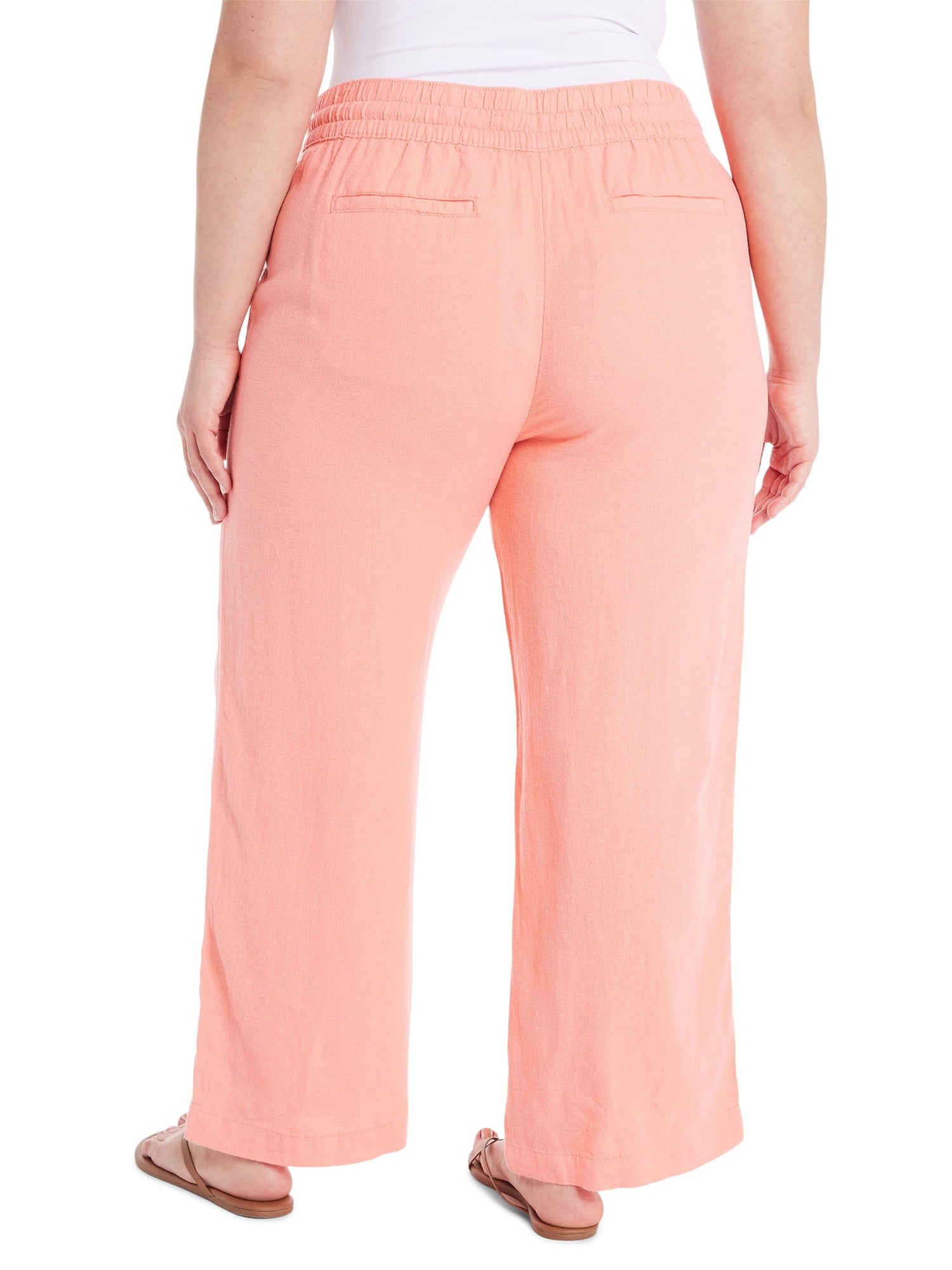 Terra & Sky Women’s Plus Size Linen Blend Wide Leg Pants, 28” Inseam, Sizes 0X-5X