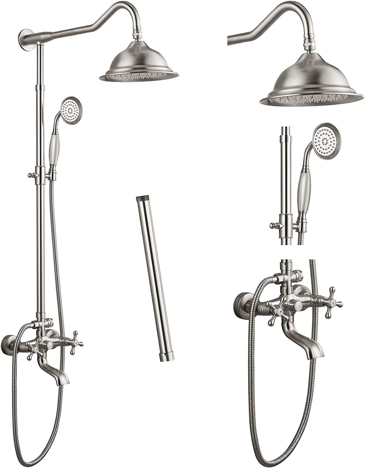 Brushed Nickel Shower Faucet with Handheld Shower and 12 Inch Extension