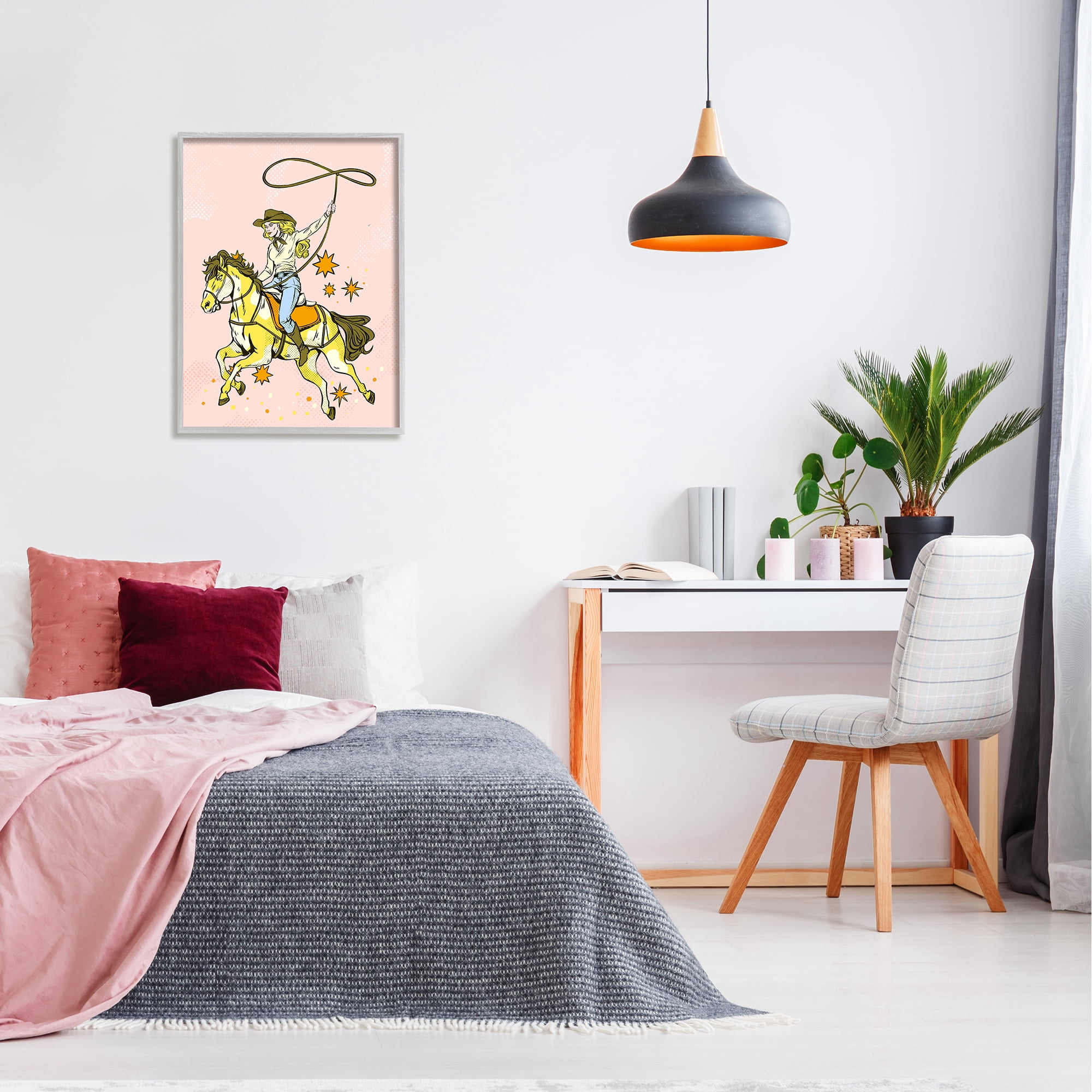 Stupell Industries Cowgirl with Lasso Animals & Insects Painting Gray Framed Art Print Wall Art, 24 x 30