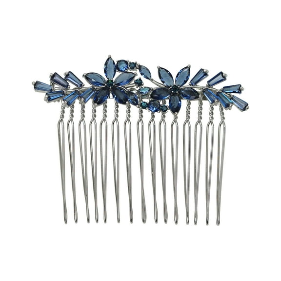 Faship Gorgeous Dark Blue CZ Crystal Floral Hair Comb
