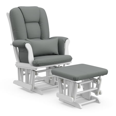 Storkcraft Tuscany Glider and Ottoman with Lumbar Pillow White with Gray (Best Transitional Year Programs)