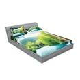 thumbnail image 2 of Ambesonne Landscape Fitted Sheet & Pillow Sham Set, Crotian Lake Forest, Queen, Green and Blue, 2 of 2