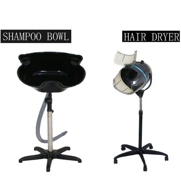 WSSYzyzf Salon Bonnet Stand-up Hair Dryer & Portable Shampoo Bowl Deep Basin Combo Set
