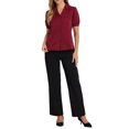 thumbnail image 2 of INSPIRE CHIC Women's Collar Top Button Front Short Sleeves to Work Shirts M Wine Red, 2 of 5