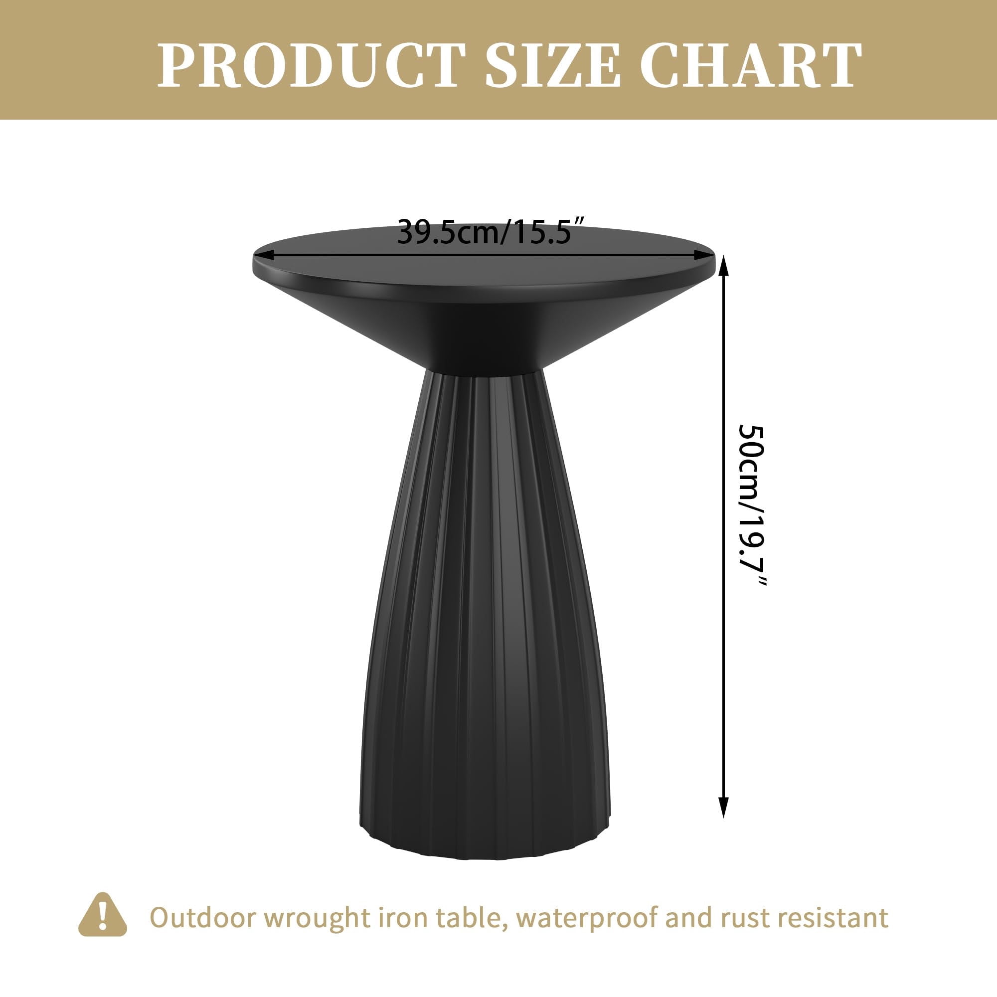 Fsbecl Round Thin Metal Indoor Patio End Table, Black