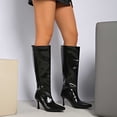 thumbnail image 6 of Women's Boots Solid Color Pointed Toe Side Zipper Mid-Calf Boots Stretch Shaft Sturdy Heel Comfort Fashion Fall Winter Casual Outdoor Daily Wear, 6 of 8
