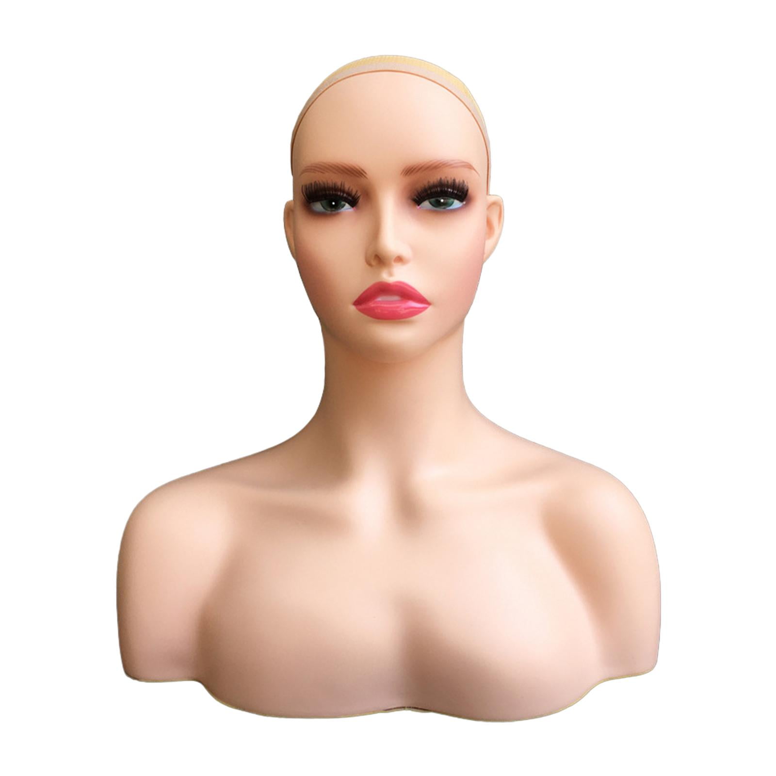 Female Mannequin Head Display Model Brown Cosmetology Holder Bald Manikin Head for Display Making Home Style H
