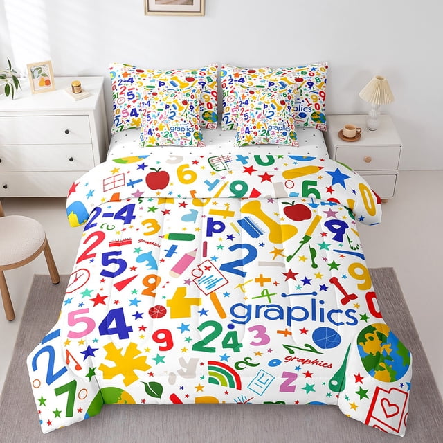 YST Math Comforter Set, 7-Piece, Educational Theme, Twin Size