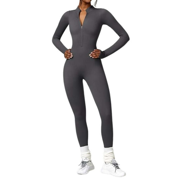 Seamless Long Sleeve Zip Yoga Jumpsuit for Women High Waist Body Shaping Activewear Comfortable Fitness Outfit Complete 4 Piece Yoga Set Womens Yoga Leggings Set Yoga Wear for Women Full Set
