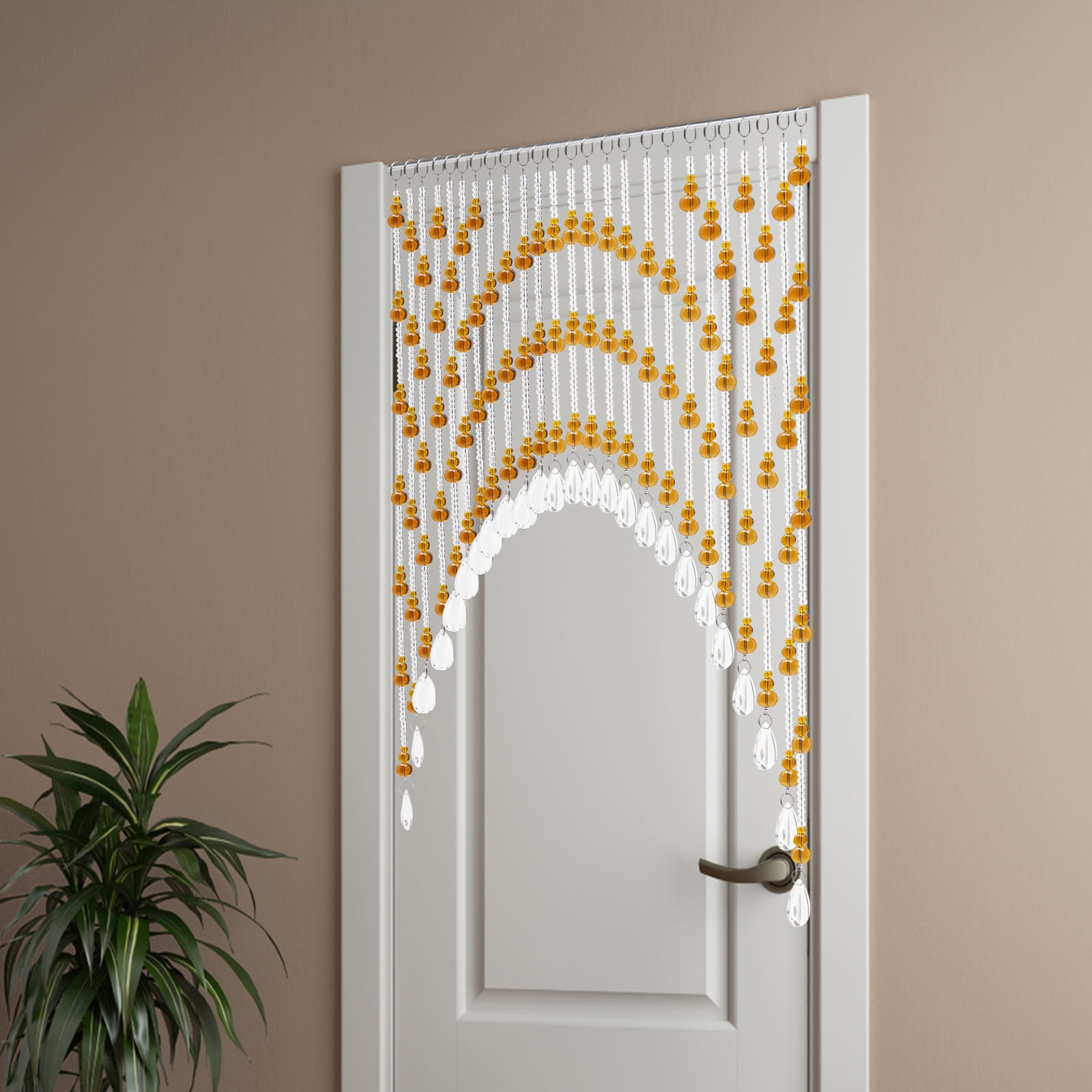 Crystal Glass Beaded Door Curtain 25-60in Adjustable Amber Clear Arched Gourd-Shaped Beads for Doorways, Windows