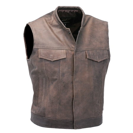 Brown Leather Biker's Sleeveless Jacket Vest