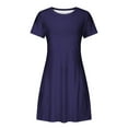 thumbnail image 4 of Uaswgudfs ​2025 Summer Casual Women's Short Sleeve Midi Dress - A-Line Tiered Ruffle Hem & Round Neck with Pockets for All-Day Comfort Dark Blue 2XL, 4 of 6