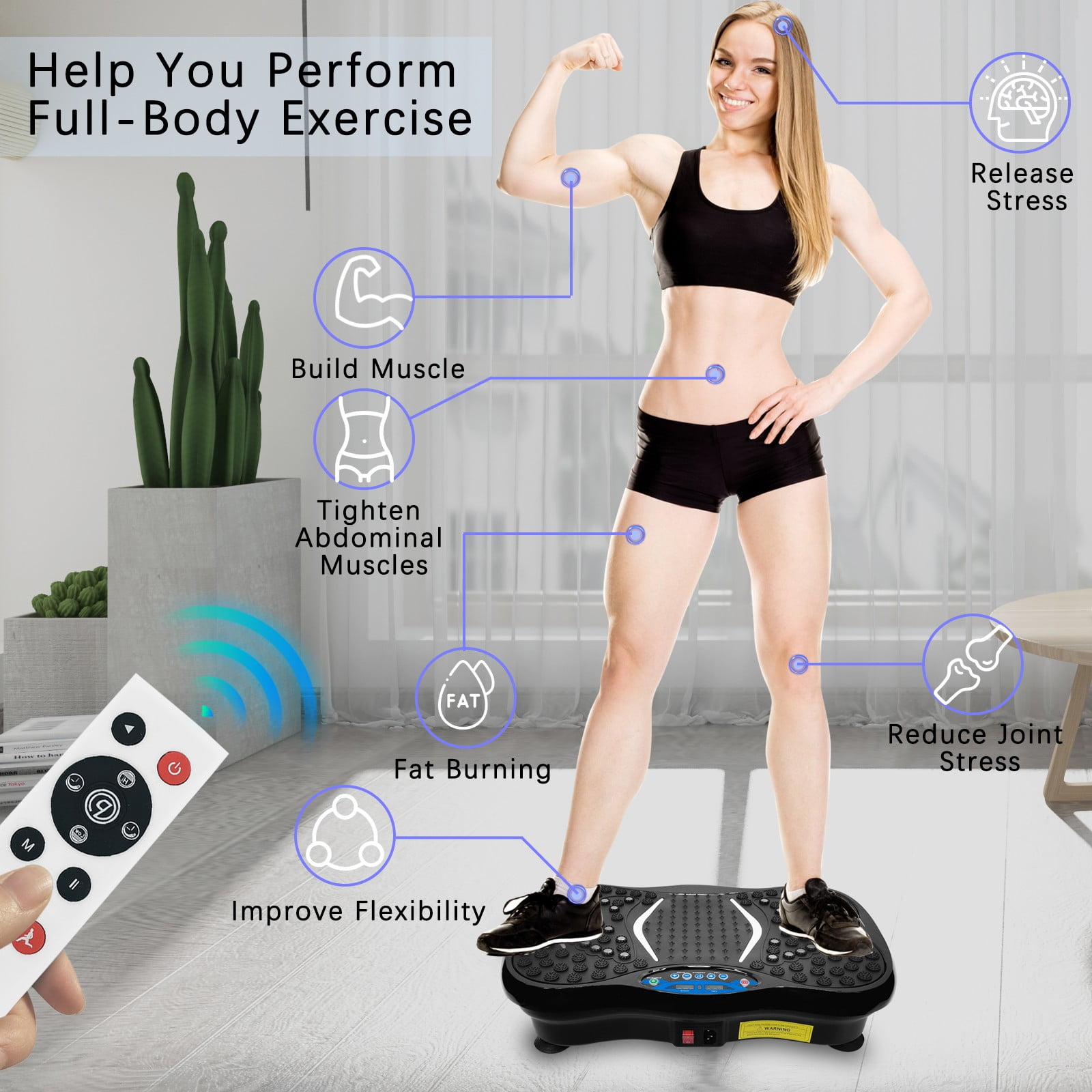 JSTUOKE Vibration Plate Exercise Machine Whole Body Workout Vibration Fitness Platform w/ Remote control and 2 Resistance Band