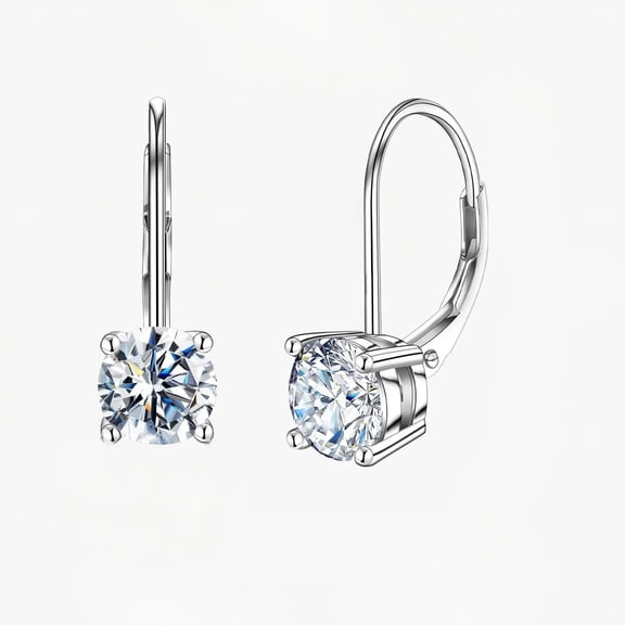 Moissanite Earrings for Women 2.0CT D Color,18K White Gold Plated Sterling Silver Dangle Earrings, Leverback Drop Earrings Jewelry for Gifts(1.0ct*2)