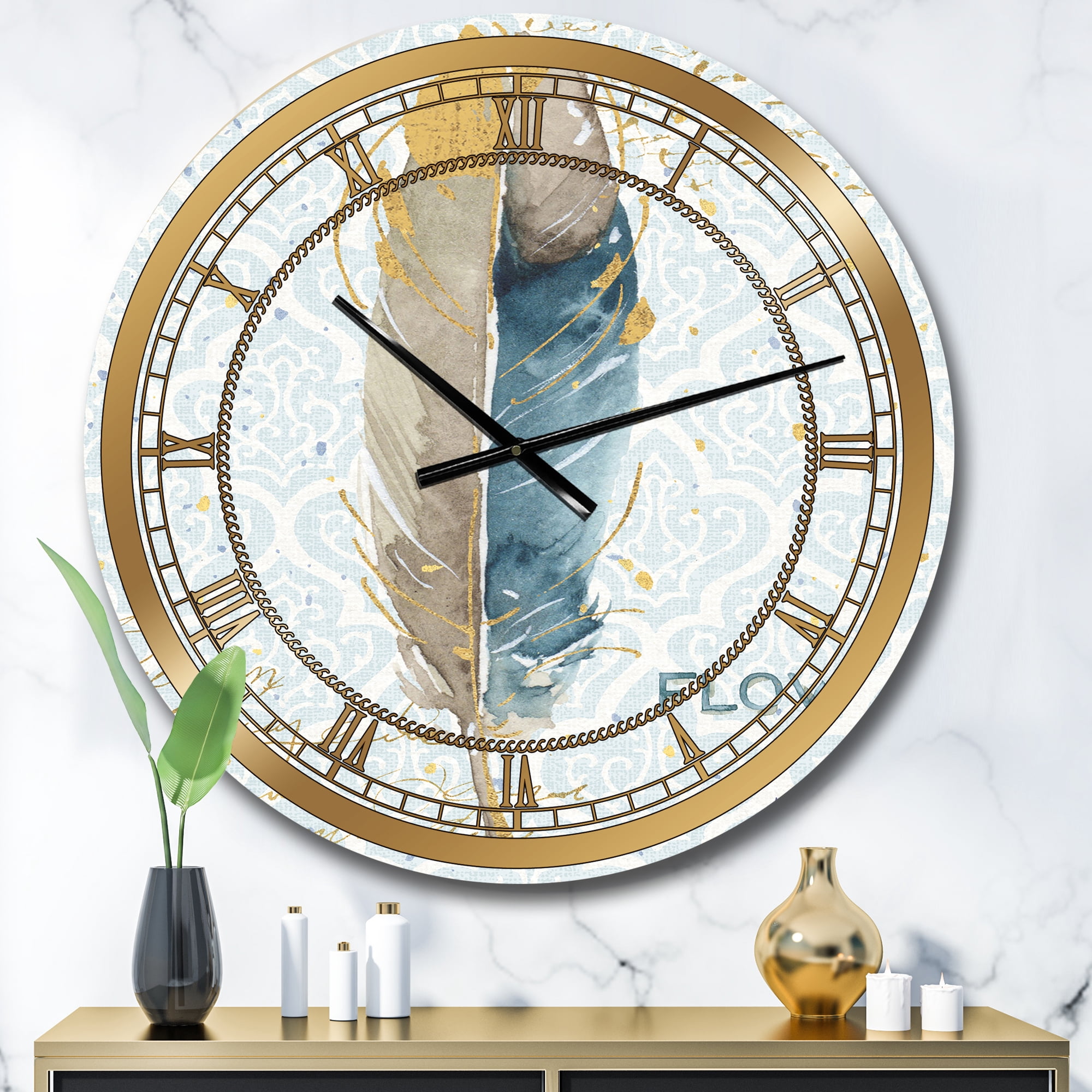 Designart 'Fields of Gold Watercolor Flower IV' Metal Wall Clock