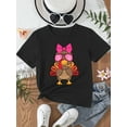 thumbnail image 2 of Girls' Cute Turkey Print T-Shirt Thanksgiving  Casual Knit Top Round Neck Cartoon Pattern Spring/Summer, Regular Fit Fashionable COTTON Tee, 2 of 6