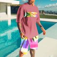 thumbnail image 2 of Wyobmus Workout Short Set for Men Slim Fit 2 Piece Tracksuit Summer Beach Shorts Outfits Short Sleeve Hawaiian Printed Sport Suits A-Pink, 2 of 5