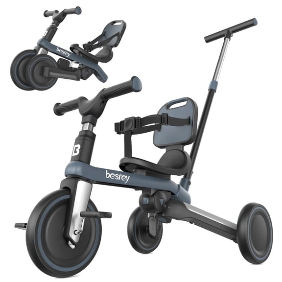 Besrey Toddler Tricycle with Push Handle for Girls and Boys 1-5 Years,Dark Gray