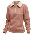 thumbnail image 3 of ManxiVoo Women's Quarter-Zip Hoodie Brushed Fleece Long Sleeve Pocket Detail Comfort Fit Casual Winter Loungewear M Size Pink, 3 of 4