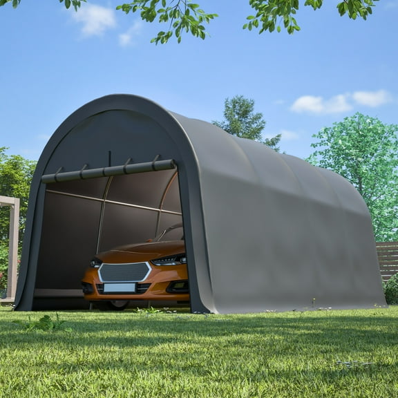 10x20 FT Heavy Duty Carport Canopy, Portable Car Tent Garage with Roll-Up Zipper Door and Mesh Vent Windows, All-Weather Storage Shelter Shed for Car, SUV, Motorcycle, Grey