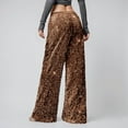 thumbnail image 2 of Women Sparkly Sequin Wide Leg Pants Shiny Elastic Drawstring Palazzo Pant Color Coffee Size M, 2 of 5