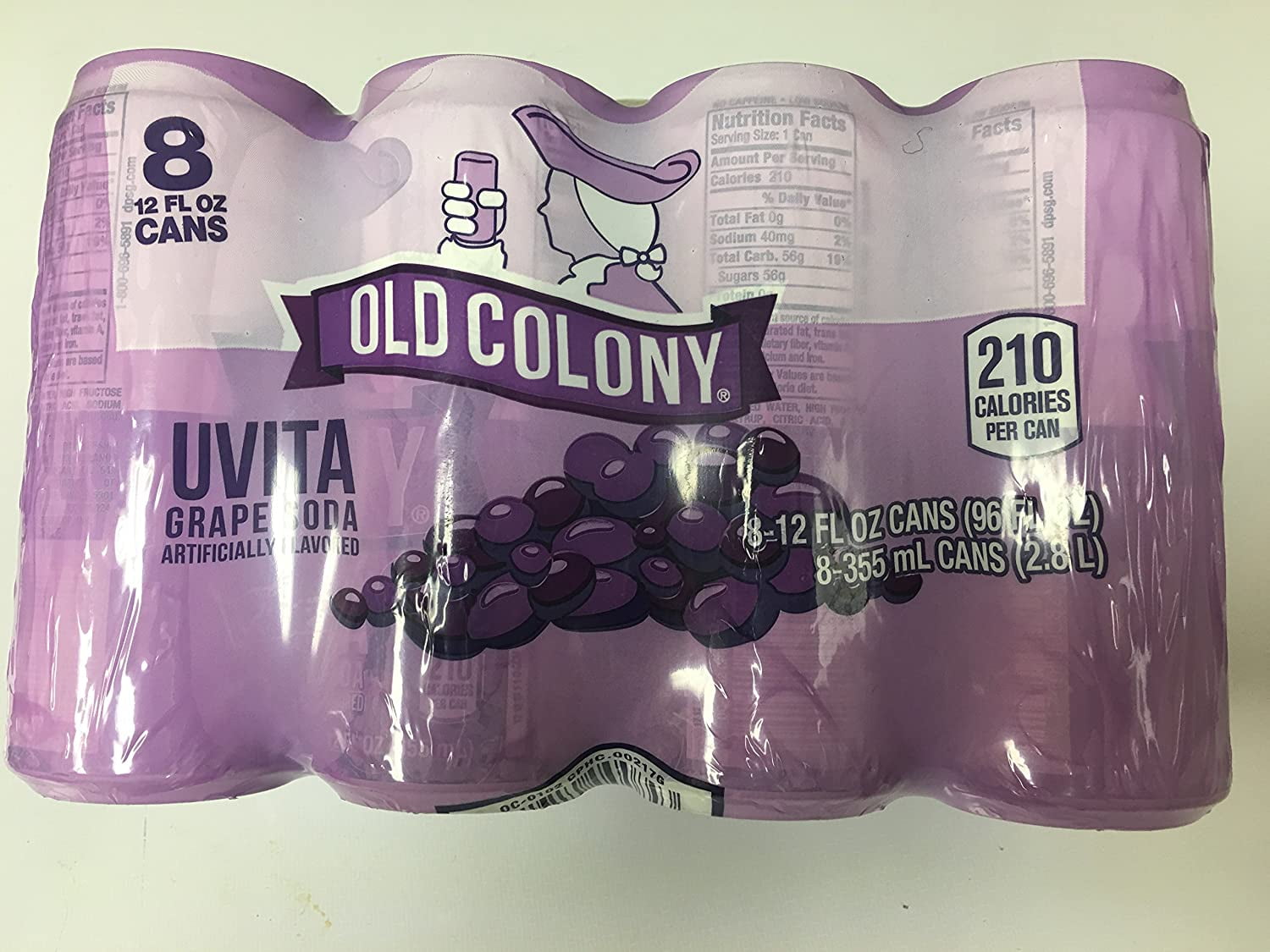 Old Colony Grape, Soda Drink, 8 Pack, 12 fl oz Aluminum Can, Allergens Not Contained