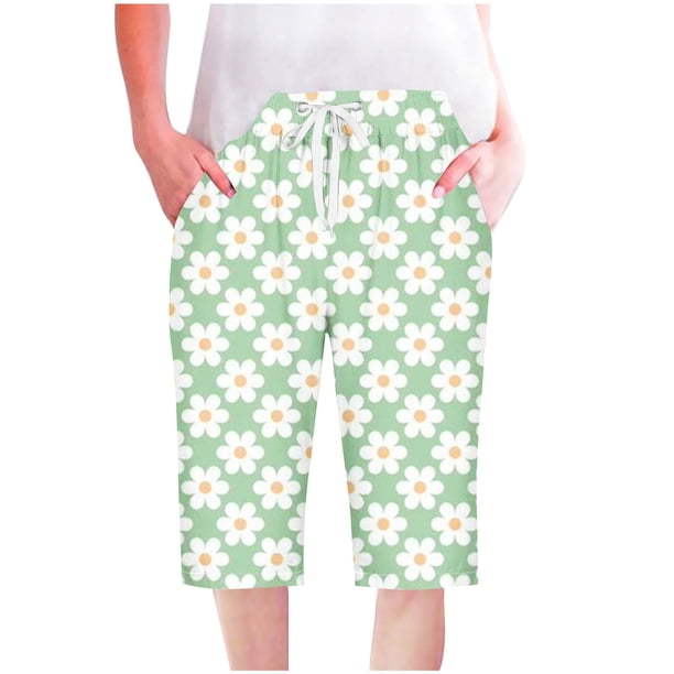 Mujeres Pantalones Cortos Casual Pata Recta Cordón Cintura Elástica, Suelta Y Cómoda Mujer Pantalones Cortos con Bolsillos