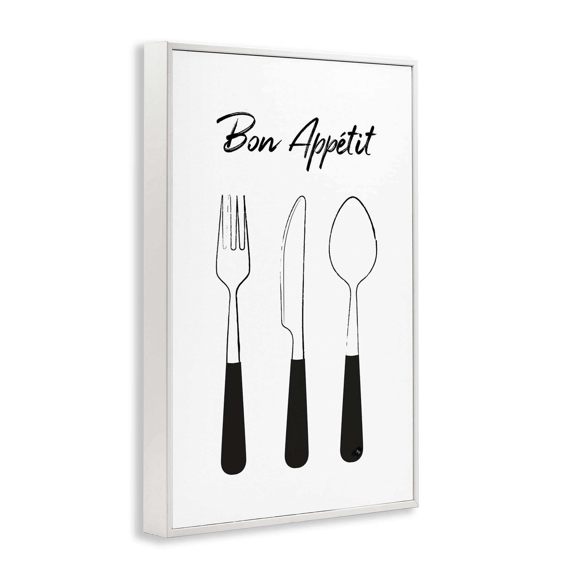 Stupell Industries Bon Appetit Fork Knife Spoon White Framed Giclee Art, design by Martina Pavlova