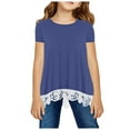 thumbnail image 2 of Girls Shirts Size 14-16 Knot Tunic Button Short Girls Sleeve TShirt Casual Tops Front Blouse Tee Kids Girls Tops,C03-Navy,100, 2 of 4