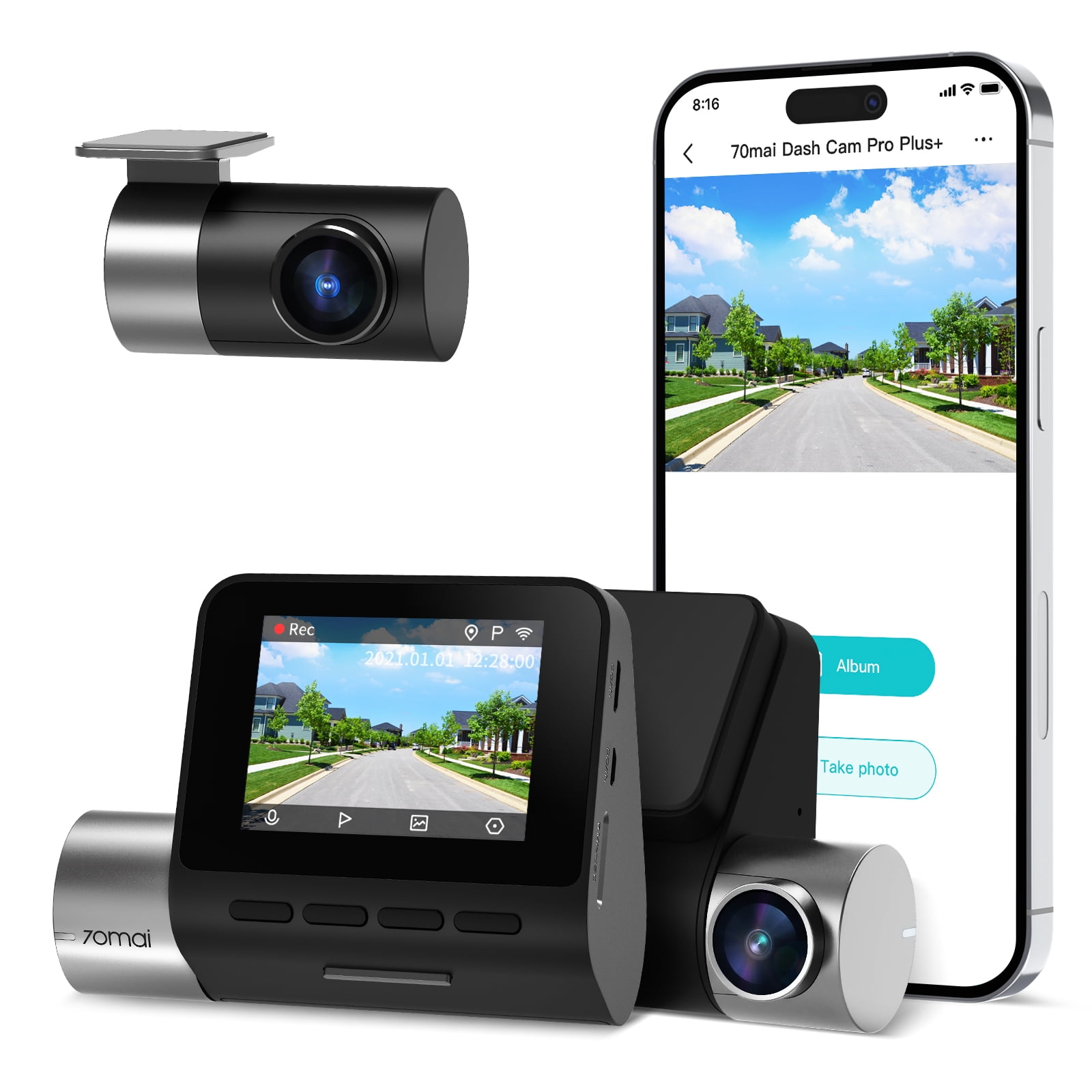 Fellow Huddle Athletic 70mai True 2.7K 1944P Ultra Full HD Dash Cam Pro Plus+ A500S, Front and  Rear, Built in Wifi GPS Smart Dash Camera for Cars, ADAS, Sony IMX335, 2''  IPS LCD Screen, WDR,