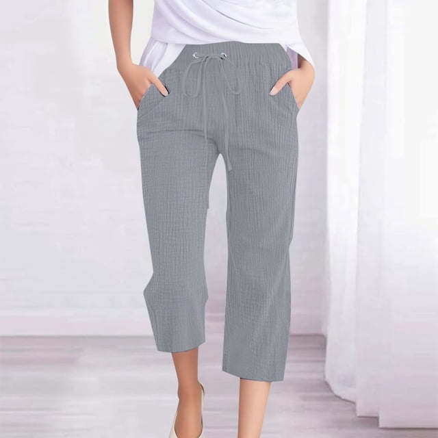 WILLBEST Pantalones Casuales elegantes para Mujer: Pantalones de Tejido 7/8 Transpirables de Color Sólido para Mayor Comodidad y Versatilidad En el Día a Día. XXXL