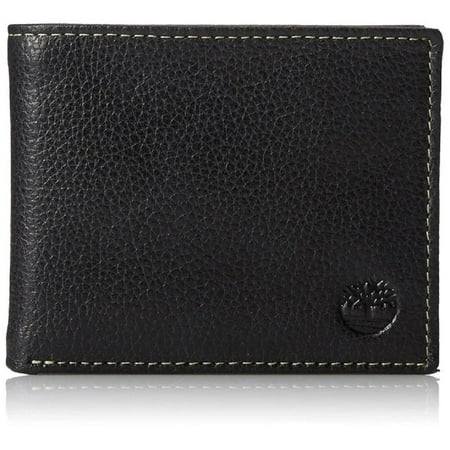 Timberland Genuine Grain Leather Stitch Bifold Core Sportz Passcase Wallet (Black)