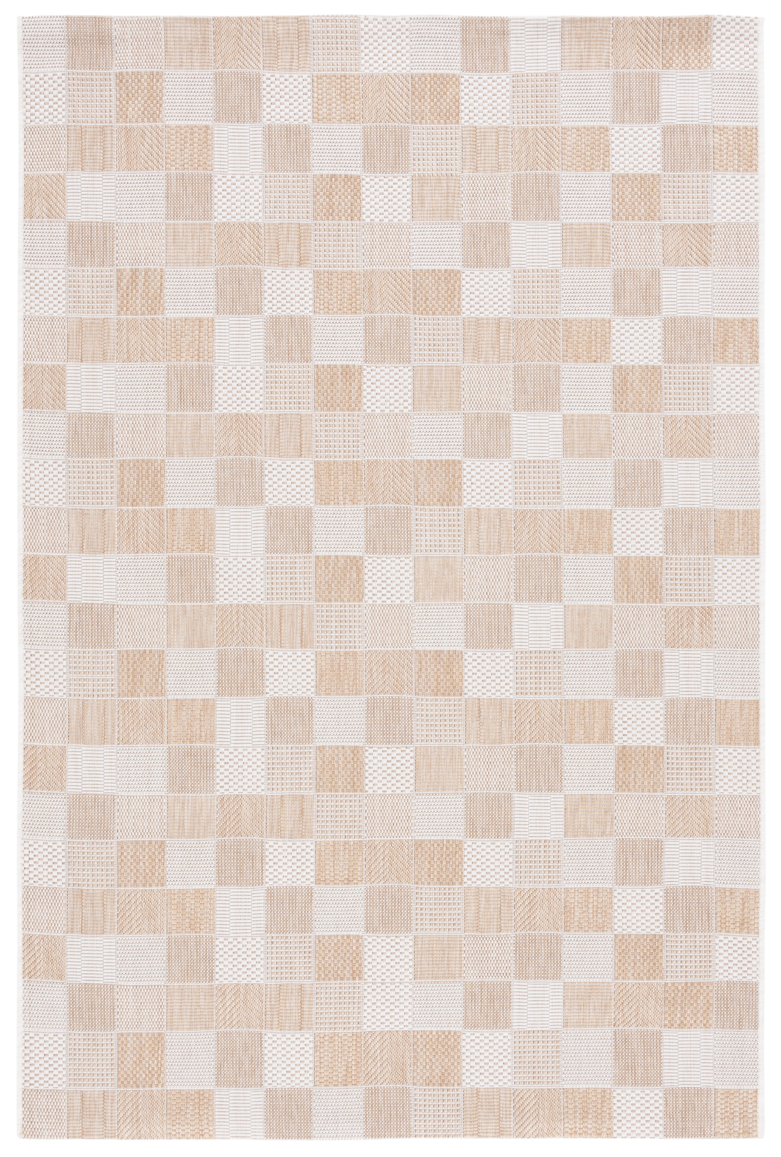 SAFAVIEH Courtyard Raeyln Checkered Indoor/Outdoor Area Rug, Natural/Beige, 5'3" x 7'6"