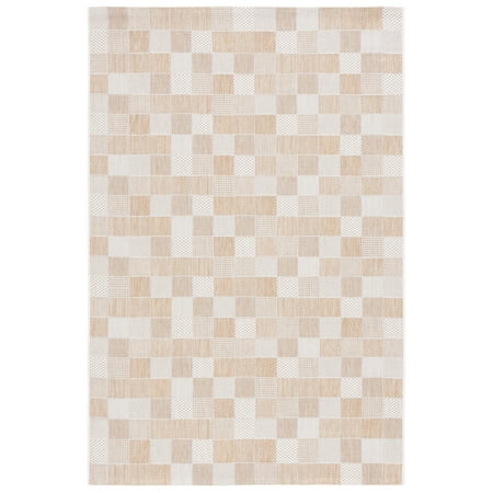 SAFAVIEH Courtyard Raeyln Checkered Indoor/Outdoor Area Rug, Natural/Beige, 9' x 12'