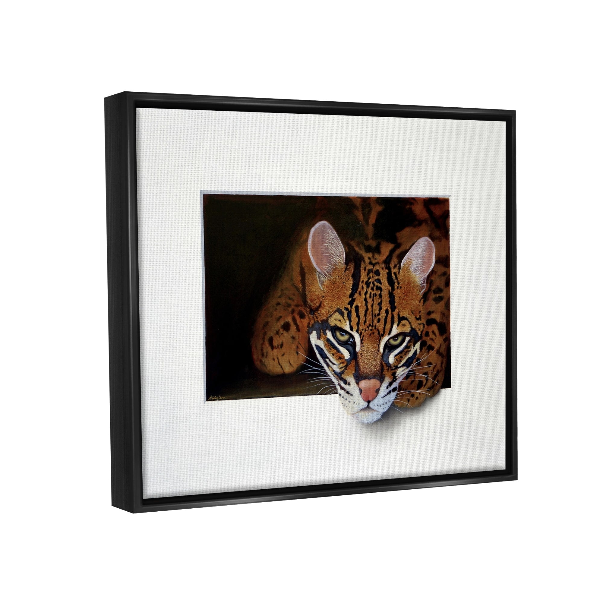 Stupell Industries Menacing Cheetah Glaring Jungle Cat Obscure Painting Painting Jet Black Floating Framed Canvas Print Wall Art, Design by Alan Weston
