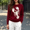 thumbnail image 2 of Womens Sweater Lobster Jacquard Crew Neck Loose Casual Long Sleeve Tops Fall Winter Pullover Blouse Daily Wear, 2 of 4
